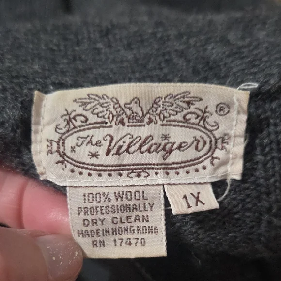 The Villager 1X Vintage 80s Wool Cardigan Shawl Collar Shoulder Pads Oversize - Picture 8 of 9